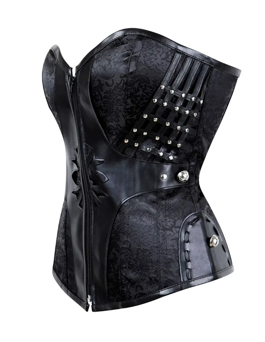 Corset Gothique En Tissu Brocarde Noir 4 Corset Gothique En Tissu Brocarde Noir â Image 2