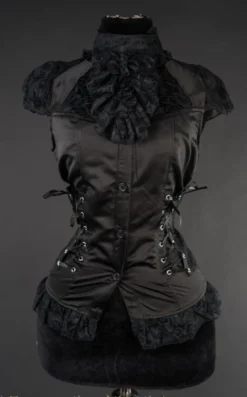 Chemisier Gothique Manches Courtes -DISCOBOLE Soldes black lace blouse 1112 900