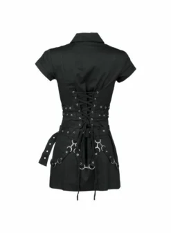 Robe Gothique H&R LONDON 'black Bondage' -DISCOBOLE Soldes blackstrappeddress2 550x750 0 550