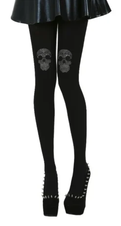 Collants Gothiques Opaques 'strass Skull'