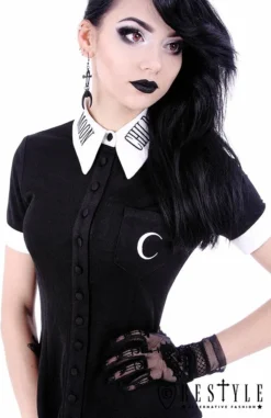 Chemisier Occulte Manches Courtes RESTYLE -DISCOBOLE Soldes eng pl white collar with embroidery gothic blouse moon child shirt 1605 2 900
