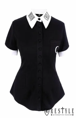 Chemisier Occulte Manches Courtes RESTYLE -DISCOBOLE Soldes eng pl white collar with embroidery gothic blouse moon child shirt 1605 9 900