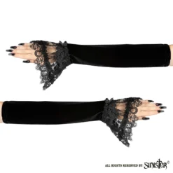 Mitaines Gothiques SINISTER En Velours Noir -DISCOBOLE Soldes g081 black velvet opera gloves by sinister 03 900