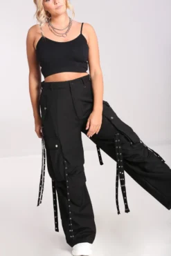 Pantalon Baggy Femme HELL BUNNY 'Kraken' -DISCOBOLE Soldes hlb50237 kraken trousers blk 01 900