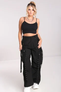 Pantalon Baggy Femme HELL BUNNY 'Kraken' -DISCOBOLE Soldes hlb50237 kraken trousers blk 04 900