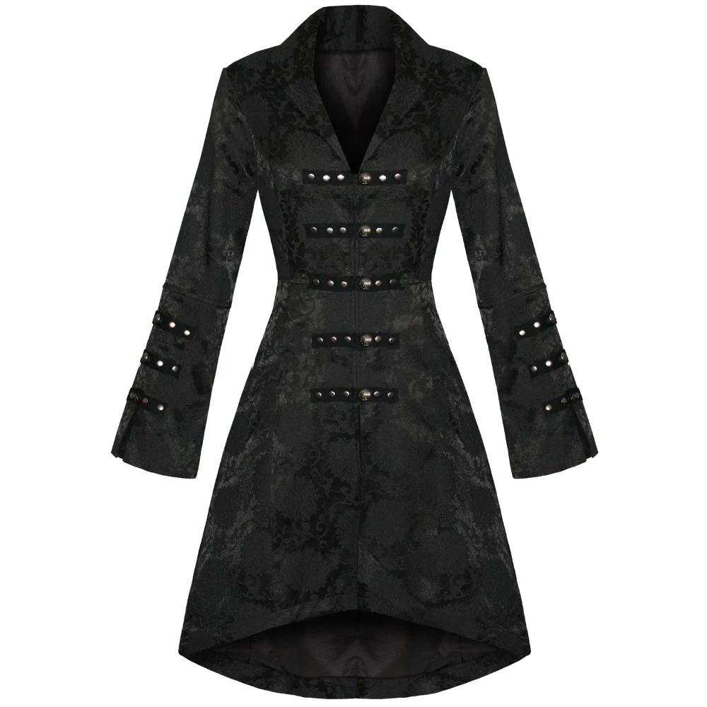 Veste Gothique Femme En Tissu Brocarde Noir 3 Veste Gothique Femme En Tissu Brocarde Noir