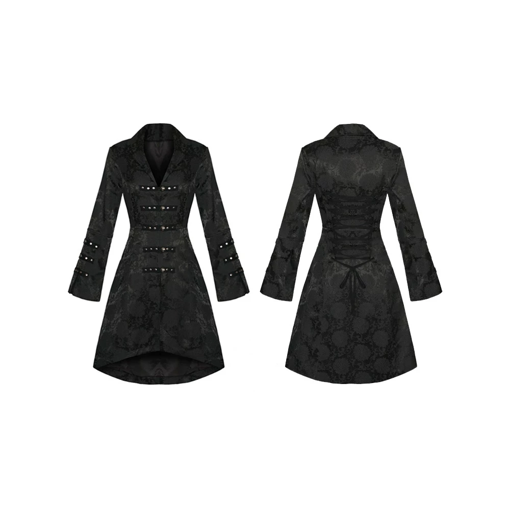 Veste Gothique Femme En Tissu Brocarde Noir 4 Veste Gothique Femme En Tissu Brocarde Noir – Image 2