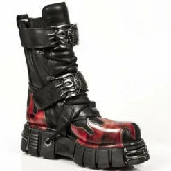 Bottes Cuir Noir Et Rouge New Rock M.149-C1 -DISCOBOLE Soldes new rock m 149 c1 4 zoom